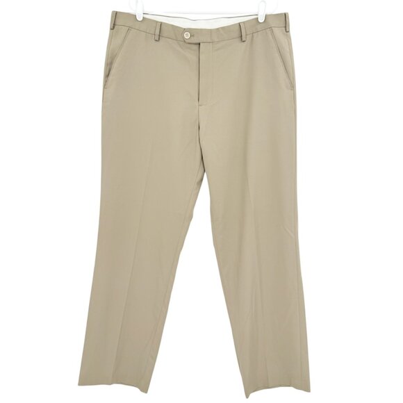 Izod Men's Classic Fit Flat Front Straight Leg Tan Dress Pants Size 40x32 - Picture 1 of 10